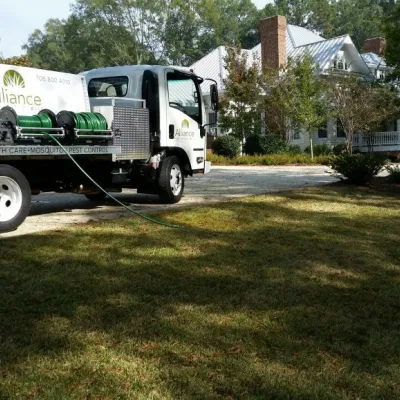 company truck with lawn