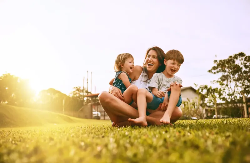 mother with children laughing